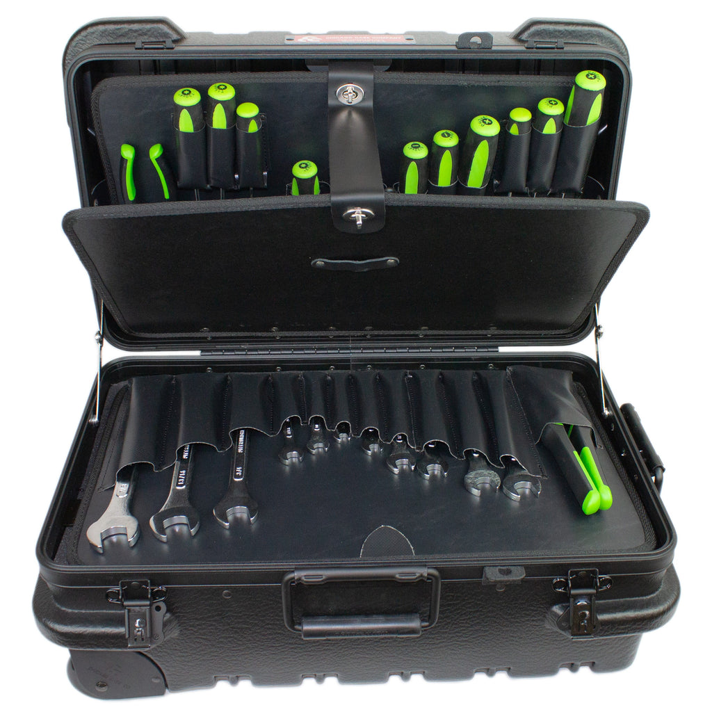Military Style Rolling Tool Case with 3 Tool Pallet Organizers (Black) 95-8601