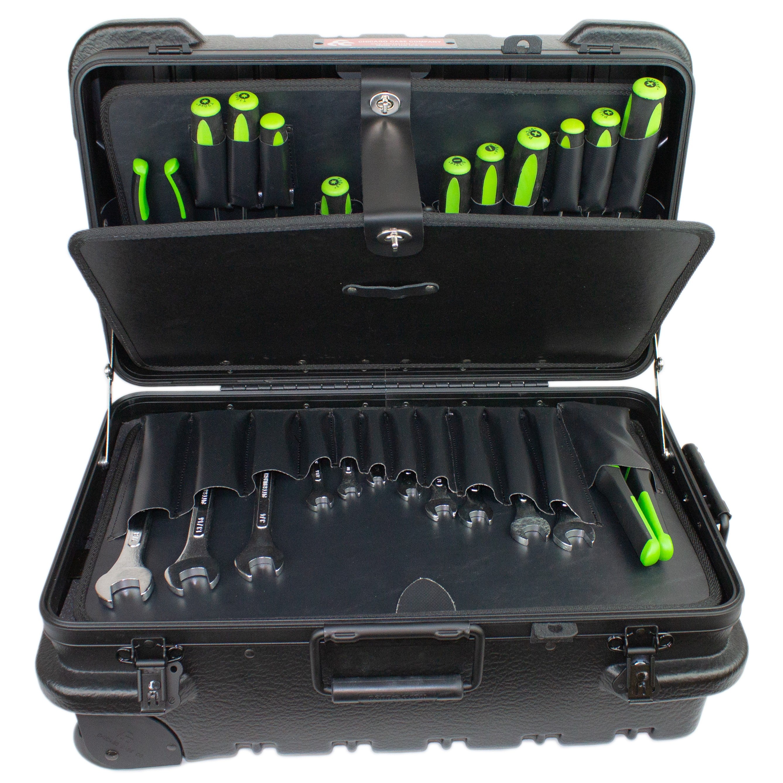 Military Style Rolling Tool Case with 3 Tool Pallet Organizers (Black) 95-8601