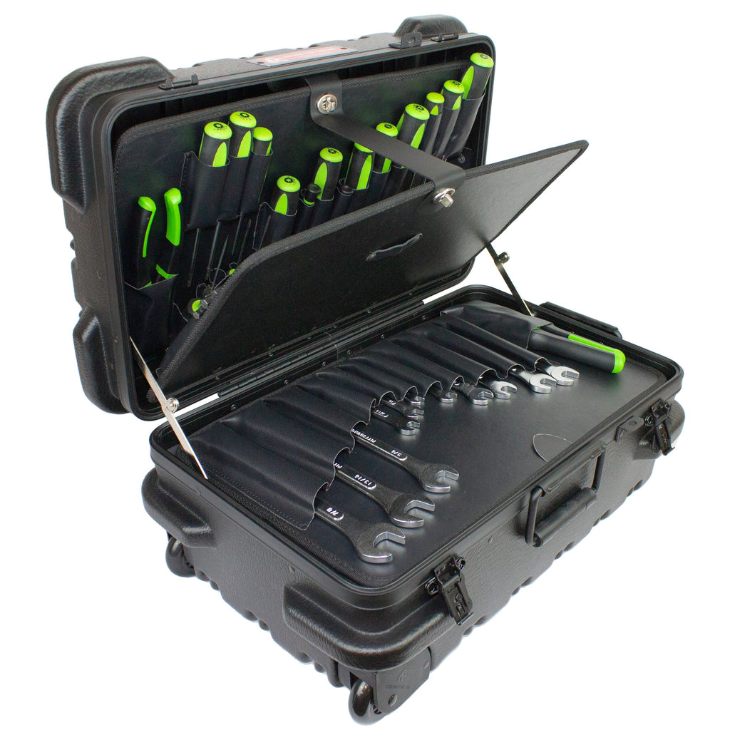 Military Style Rolling Tool Case with 3 Tool Pallet Organizers (Black) 95-8601