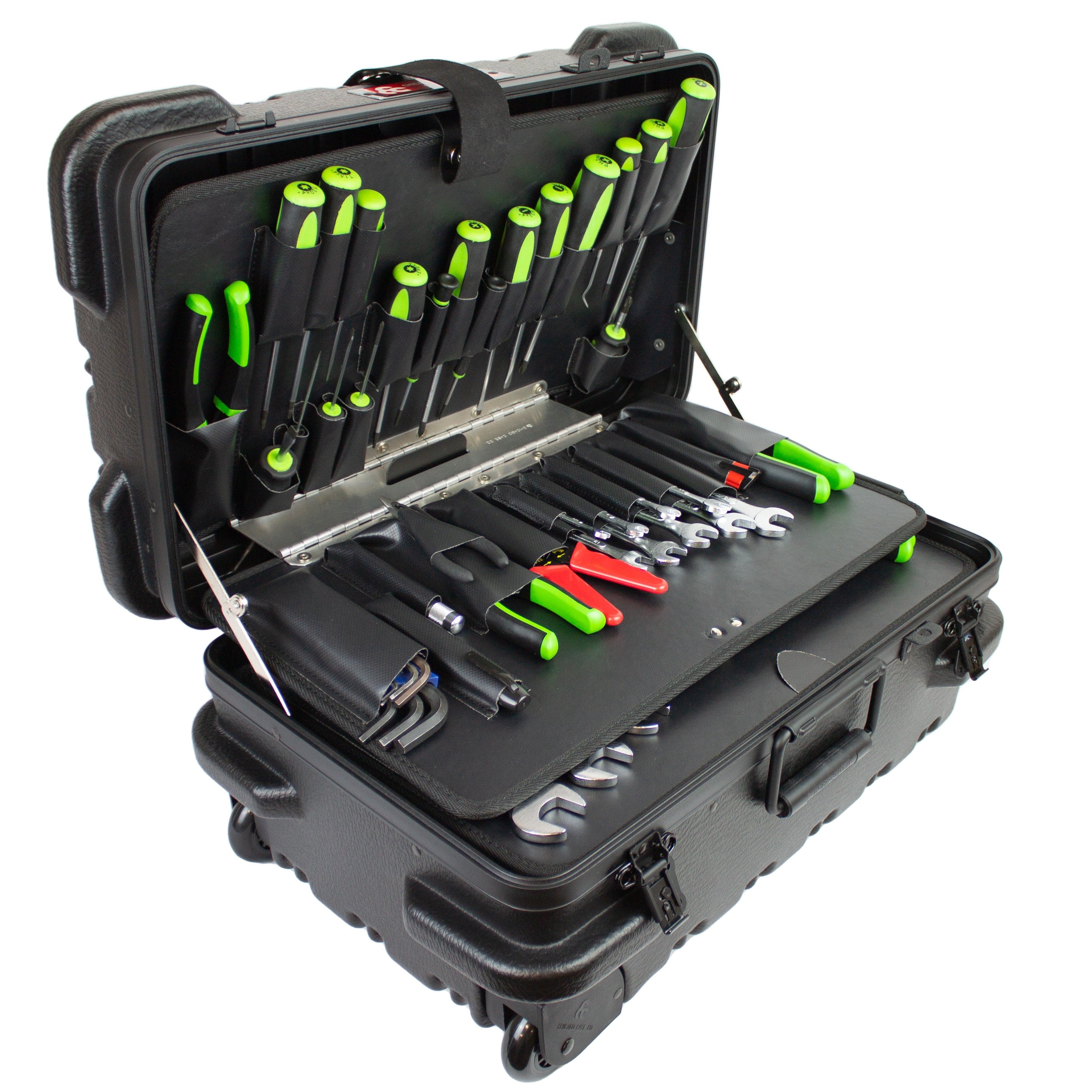 Military Style Rolling Tool Case with 3 Tool Pallet Organizers (Black) 95-8601