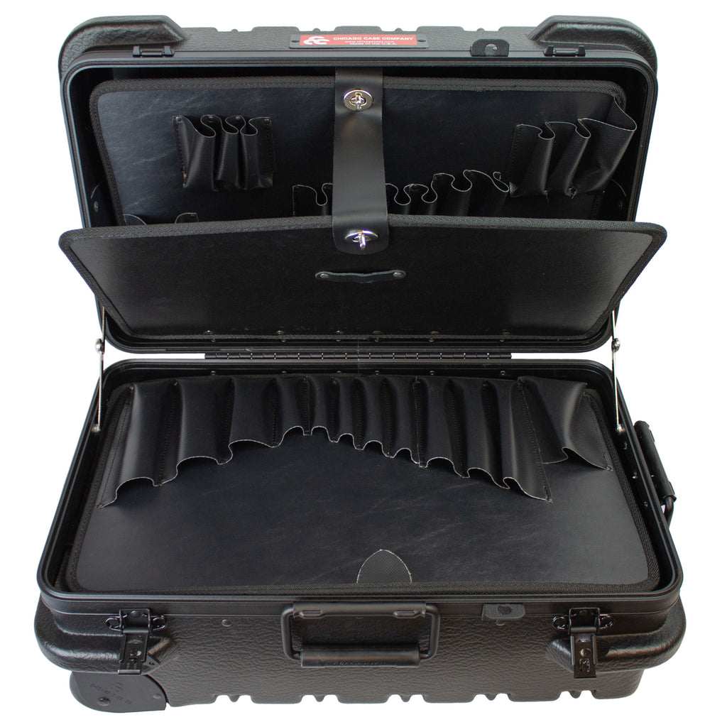 Military Style Rolling Tool Case with 3 Tool Pallet Organizers (Black) 95-8601