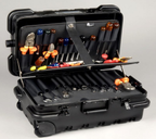Military Style Rolling Tool Case with 3 Tool Pallet Organizers (Black) 95-8601